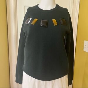 H&M Women's Y2K Wool Blend Green Winter Sweater with Stone-Like Embellishments